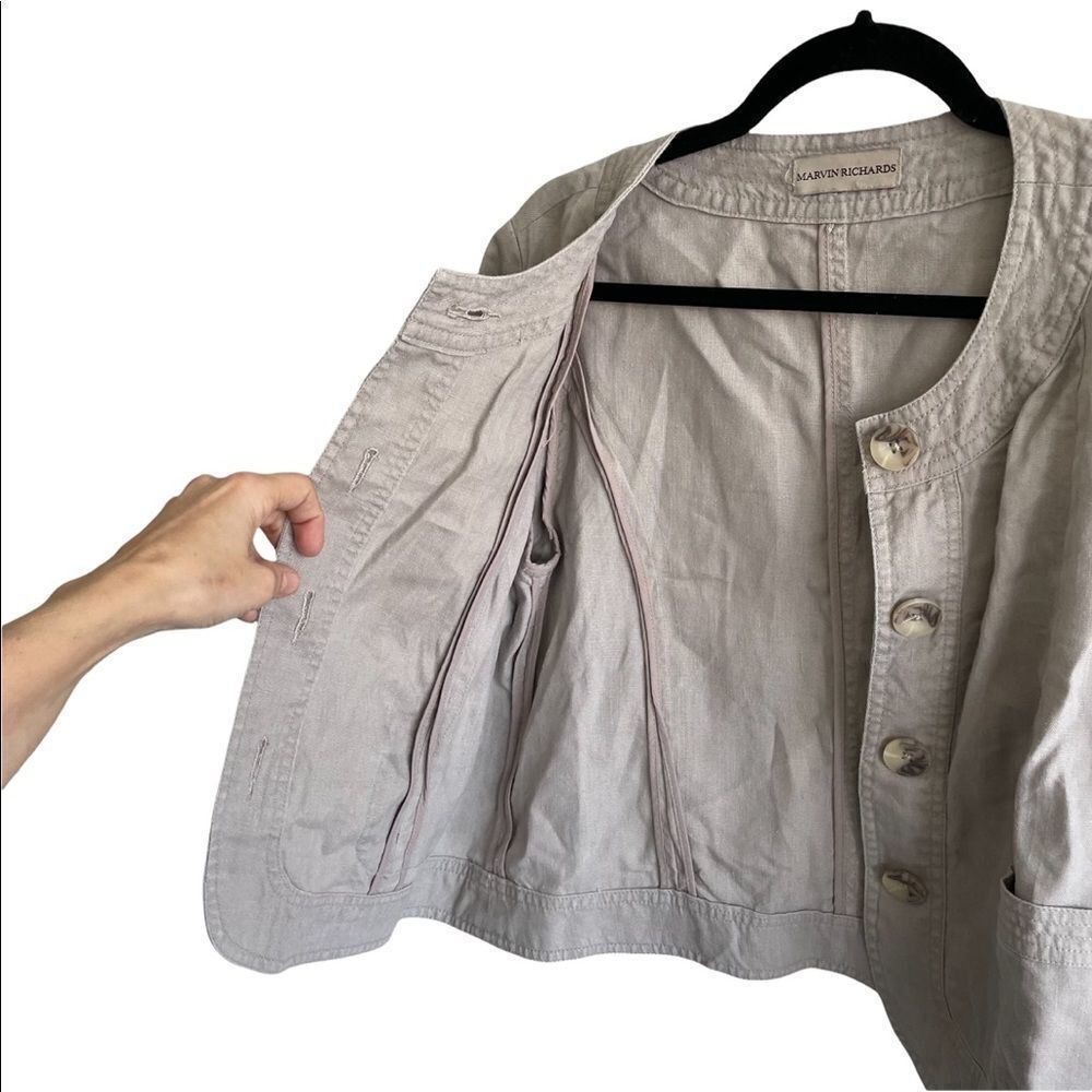 MARVIN RICHARDS Linen Button Front Cropped Jacket Blazer Tan M - Picture 2 of 7